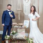 Boho themed wedding backdrop and Rose Gold Tea Cart for dessert station